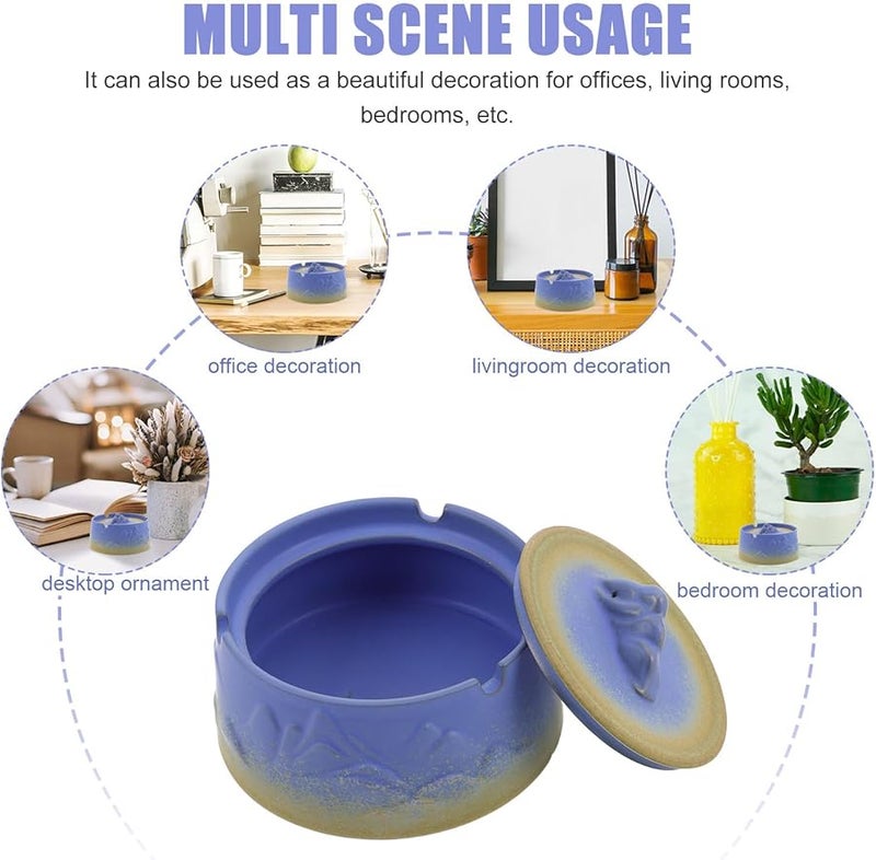 Retro Ceramic Ashtray with Lid Windproof Porcelain Ash Holder for Outdoor Patio Home Office - Image 3